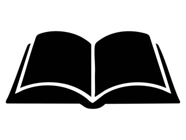 Beyaz arkaplanda izole edilmiş siyah kitap silueti, grafik çizim. Okuma, eğitim, edebiyat, simge, logo, tasarım unsuru.