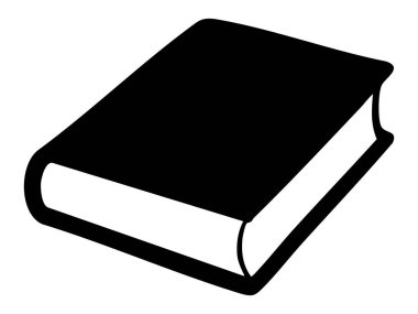 Beyaz arkaplanda izole edilmiş kapalı bir kitabın siyah silüeti, grafik çizimi. Okuma, edebiyat, eğitim, simge, logo, tasarım unsuru.