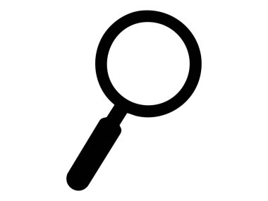 Beyaz arka planda izole edilmiş siyah büyüteç silueti, grafik illüstrasyon. Arama, büyüteç, araç, simge, logo, tasarım ögesi kavramı.