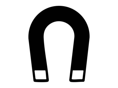 Beyaz arka planda izole edilmiş siyah at nalı mıknatısı silueti, grafik çizim. Manyetizma, fizik, bilim, simge, logo, tasarım elementi kavramı.