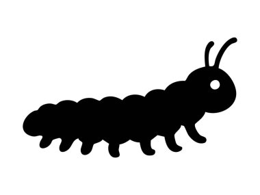 Beyaz arka planda izole edilmiş antenli siyah tırtıl silueti, grafik çizimi. Böcek, larva, doğa, ikon, logo, tasarım elementi kavramı.