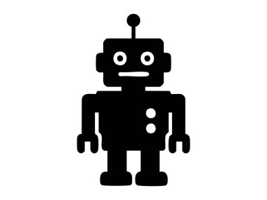 Beyaz arka planda izole edilmiş antenli oyuncak robot çocuk silueti, grafik çizim. oyuncak, fütüristik, teknoloji, simge, oyuncu karakter, tasarım ögesi konsepti.