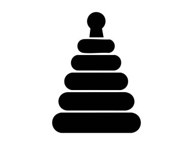 Beyaz arka planda izole edilmiş bebek yüzüklerinin silueti. Eğitim oyunu kavramı, bebek gelişimi, çocukluk etkinliği, basit simge, öğrenme aracı.