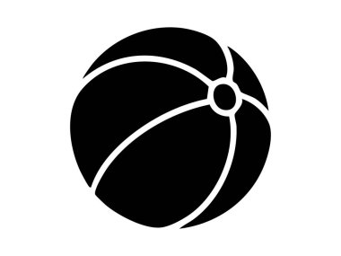 Siyah çocuk silueti oyuncak top, beyaz arka planda izole edilmiş, grafik simgesi. Oyun konsepti, çocukluk eğlencesi, çocuk oyuncağı, spor malzemeleri, eğlence objesi, tasarım unsuru.