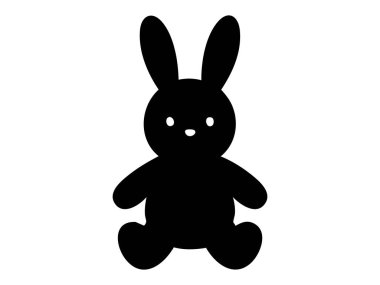 Siyah çocuk silueti beyaz arka planda izole edilmiş oyuncak tavşan. Sevimli hayvan, tavşan ikonu, evcil hayvan, çocuk oyuncağı, tasarım unsuru, illüstrasyon, vahşi yaşam sembolü.