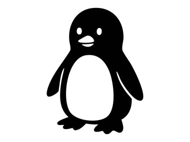 Siyah çocuk silueti beyaz arka planda izole edilmiş oyuncak penguen çocuk oyuncakları için oyuncu bir hayvan ikonu. Vahşi yaşam konsepti, kutup yaratığı, sevimli karakter, logo, tasarım elementi.