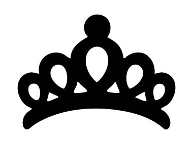 Prenses tacının siyah silueti, beyaz arka planda izole edilmiş, grafik çizim. moda, taç, kraliyet, prenses, ikon, tasarım unsuru, çocuk oyuncağı.