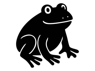 Siyah çocuk silueti oyuncak kurbağa, beyaz arka planda izole edilmiş, grafik çizim. Amfibi, kurbağa ikonu, vahşi yaşam, hayvan, doğa, hayvan logosu, tasarım elementi konsepti.