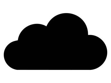 Bulut hava ikonunun siyah silueti beyaz arka planda izole edildi. Hava tahminleri, meteoroloji sembolü, bulut amblemi, yağmur göstergesi, gökyüzü logosu, iklim grafikleri.