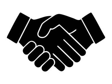 Beyaz arka planda izole edilmiş siyah el sıkışma silueti. İş anlaşması konsepti, ortaklık, işbirliği, anlaşma sembolü, takım çalışması, simge, logo, tasarım unsuru.