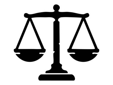 Beyaz arka planda izole edilmiş siyah dengeli pullar. Adalet, hukuk, eşitlik, hukuk sistemi, ikon, sembol, adalet, tasarım unsuru.