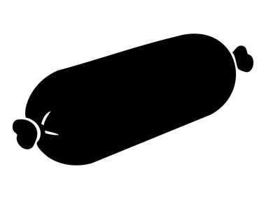 Beyaz arka planda izole edilmiş siyah bir sosis silueti. yiyecek konsepti, basit grafik, et ürünü, simge, logo, şarküteri ögesi, tasarım ögesi.
