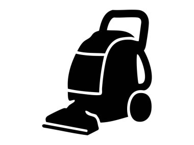 Elektrik süpürgesinin siyah silueti, beyaz arka planda izole edilmiş. Temizlik, ev eşyaları, ev bakımı, ev aletleri, temizlik, logo, tasarım unsuru.