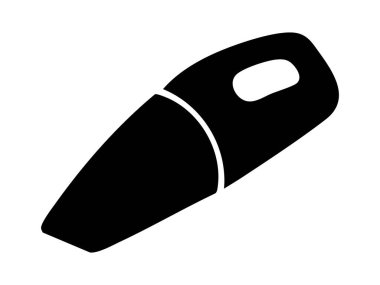 Beyaz arka planda izole edilmiş siyah elektrikli süpürge silueti. Taşınabilir temizlik aleti, ev aletleri, araba süpürgesi, kablosuz toz temizleyici simgesi kavramı.