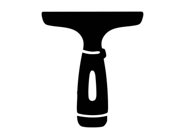 Siyah siluet, beyaz arkaplanda izole edilmiş simge. temizlik aracı konsepti, ev bakımı, pencere temizleyicisi, ev eşyası, tasarım ögesi.