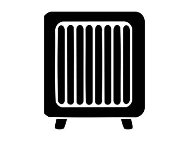 Isıtıcı simgesinin siyah silueti, beyaz arka planda izole edilmiş. ev aletleri konsepti, sıcaklık kontrolü, iklim, minimalist logo, ısıtma unsuru, tasarım unsuru.