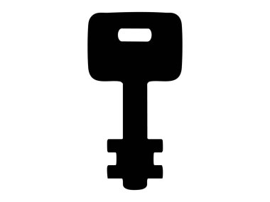 Yuvarlak uçlu ve kare başlı siyah anahtar silueti, beyaz arka planda izole edilmiş. Güvenlik konsepti, çilingir araçları, antika tasarım, simge, logo, tasarım unsuru.