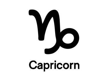 Oğlak burcu burcu, beyaz arka planda izole edilmiş siyah siluet ile çizilmiş. Astroloji konsepti, burç sembolü, gök simgesi, mistik tasarım, burç ögesi.