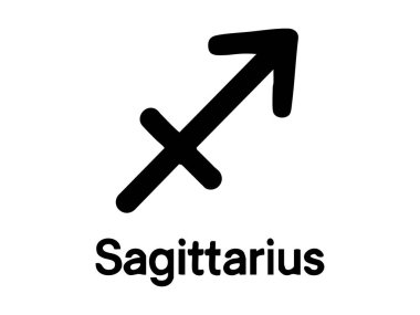 Beyaz arka planda yay burcu sembolü ve ok izole edilmiş. Astroloji, burç, burç işaretleri, astrolojik ikon, gök tasarımı unsuru, Archer.