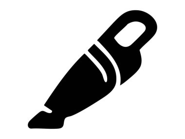 Beyaz arka planda izole edilmiş siyah elektrikli süpürge silueti. Taşınabilir temizlik aleti kavramı, ev aletleri, kablosuz toz giderici, araba temizleme aracı simgesi.