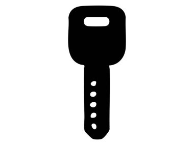 Siyah anahtar silueti, beyaz arka planda izole edilmiş. Güvenlik, kilidi açma, erişim, simge, logo, tasarım unsuru, grafik illüstrasyon, minimalist tarz, basit anahtar.