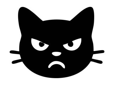 Bir dizi siyah siluet kızgın kedi yüzü, izole bir illüstrasyon. Cadılar Bayramı konsepti, korkunç kedi yavrusu, ürkütücü hayvan ikonu, hayvan tasarım unsuru, vektör grafiği.