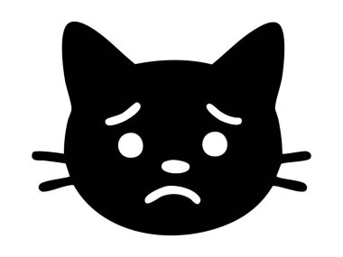 Siyah kedi ya da kedi suratlı, hüzünlü, beyaz arka planda soyutlanmış bir kedi. sevimli hayvan, kedi, evcil hayvan, ikon, logo, tasarım unsuru, sevimli ifade.