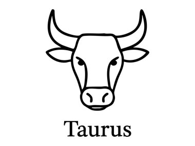 Boğa burcunun siyah çizgisi, beyaz arka planda izole edilmiş. Astroloji, yıldız işareti, burç sembolü, astrolojik ikon, göksel tasarım elementi.