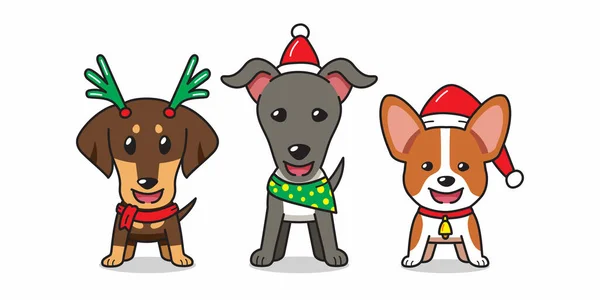 Vector Κινούμενα Σχέδια Χαρακτήρα Χαριτωμένα Σκυλιά Χριστουγεννιάτικα Κοστούμια Για Σχεδιασμό — Διανυσματικό Αρχείο