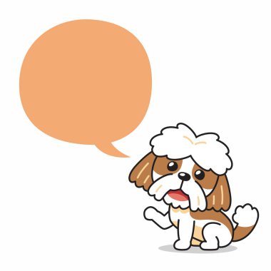 Cartoon character cute shih tzu dog with speech bubble for design.