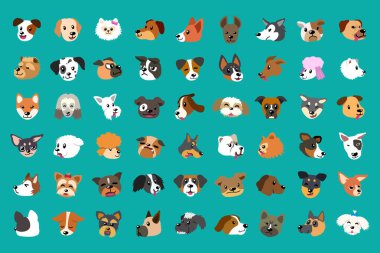 Tasarım için farklı vektör karikatür köpek yüzleri.