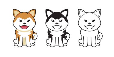 Tasarım için akita inu dog vektör karikatür kümesi.