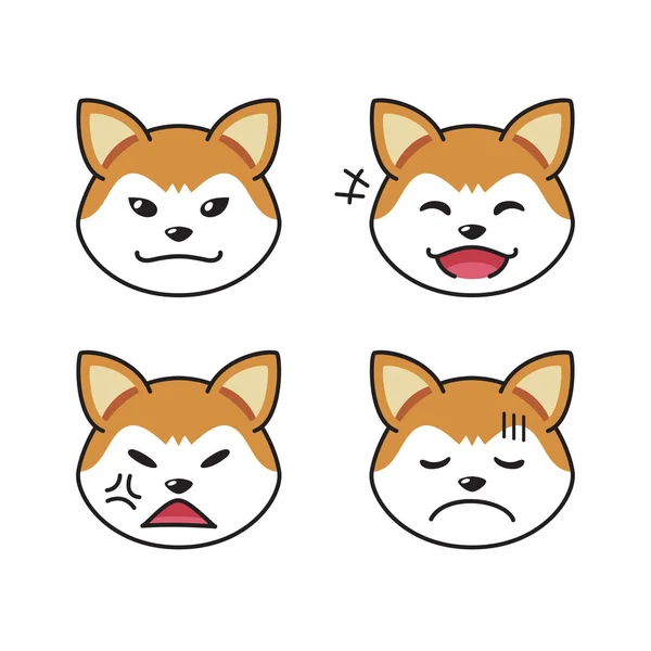 Conjunto Caras Perro Akita Inu Carácter Mostrando Diferentes Emociones Para — Archivo Imágenes Vectoriales