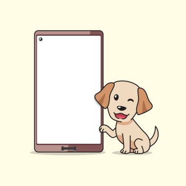 Çizgi film karakteri şirin Labrador Retriever köpeği ve tasarım için akıllı telefon..