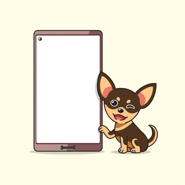 Cartoonfigur Niedlicher Chihuahua Hund Und Smartphone Für Design — Stockvektor