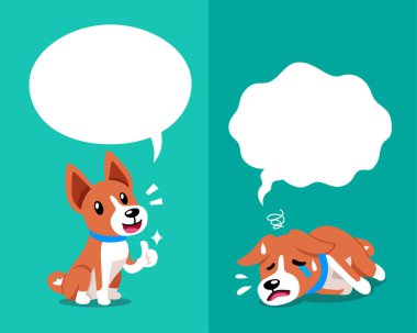 Vektör çizgi film karakteri Basenji köpeği tasarım için farklı duygular ifade ediyor..