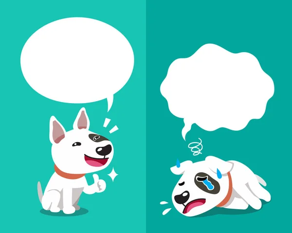Vektor Cartoon Figur Bullterrier Hund Der Verschiedene Emotionen Mit Sprechblasen — Stockvektor