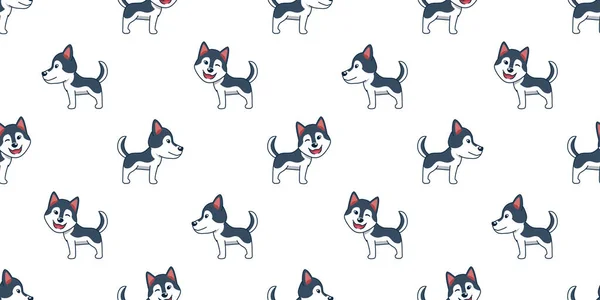 Vector Cartoon Siberian Husky Dog Nahtlose Muster Hintergrund Für Das — Stockvektor