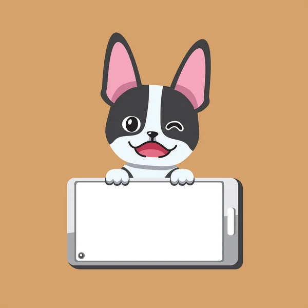 Personaje Dibujos Animados Boston Terrier Perro Teléfono Inteligente Para Diseño — Vector de stock