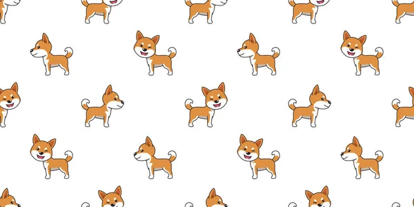 Vector Cartoon Niedlich Shiba Inu Hund Nahtlose Muster Hintergrund Für — Stockvektor
