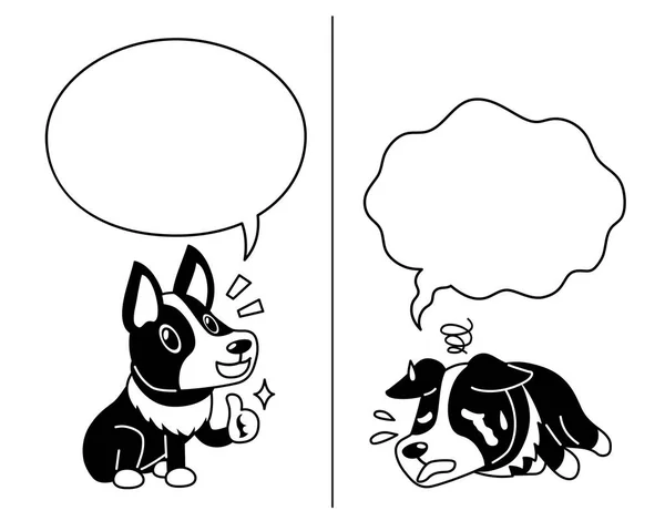 Vector Cartoon Charakter Corgi Hund Der Verschiedene Emotionen Mit Sprechblasen — Stockvektor