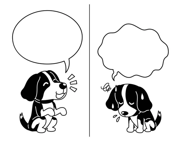 Vektor Zeichentrickfigur Beagle Hund Drückt Unterschiedliche Emotionen Mit Sprechblasen Für — Stockvektor