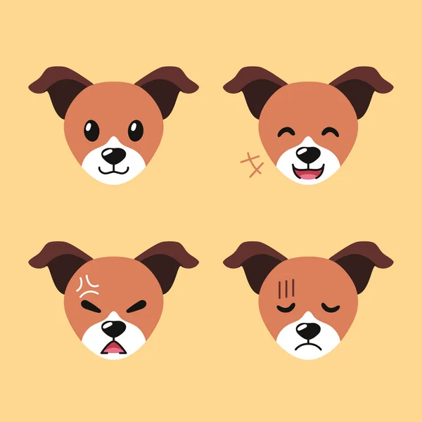 Conjunto Lindo Personaje Jack Russell Terrier Perro Caras Mostrando Diferentes — Vector de stock
