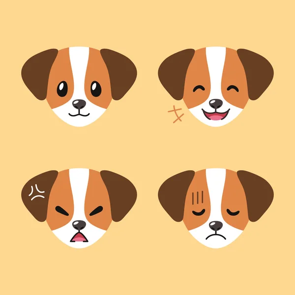 一套性格杰克 鲁塞尔的狗脸对设计表现出不同的情感 — 图库矢量图片