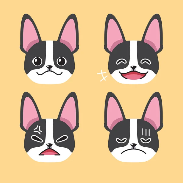 一组对设计有着不同情感的波士顿宠物狗脸 — 图库矢量图片