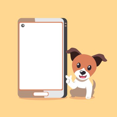 Çizgi film karakteri tasarım için Jack Russell Terrier köpeği ve akıllı telefon..