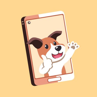 Vektör çizgi film karakteri jack russell terrier köpek ve tasarım için smartphone.