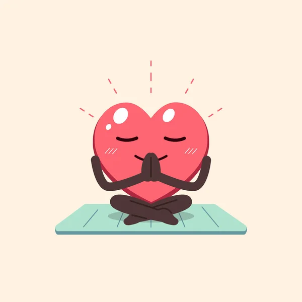 Cartoon Heart Character Doing Yoga Pose Exercise Mat Design — Stock Vector