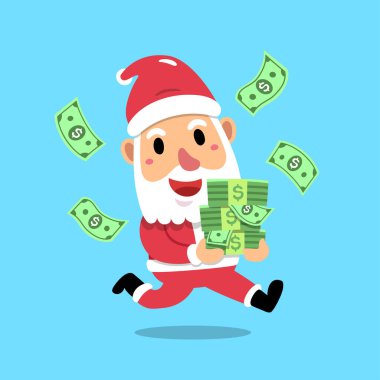 Vektör çizgi filmi mutlu noeller Noel Baba tasarım için para ile.
