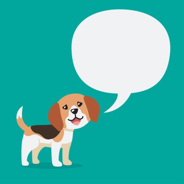 Tasarım için konuşma balonu olan vektör çizgi film karakteri sevimli av köpeği..